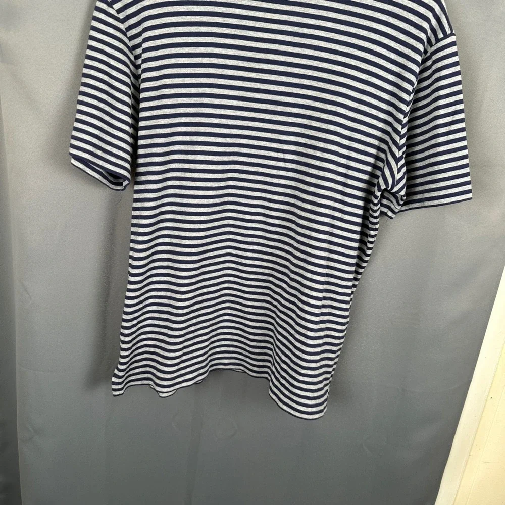 Polo Ralph Lauren Mens Large Striped Polo Shirt Navy Blue Grey Short Sleeve L